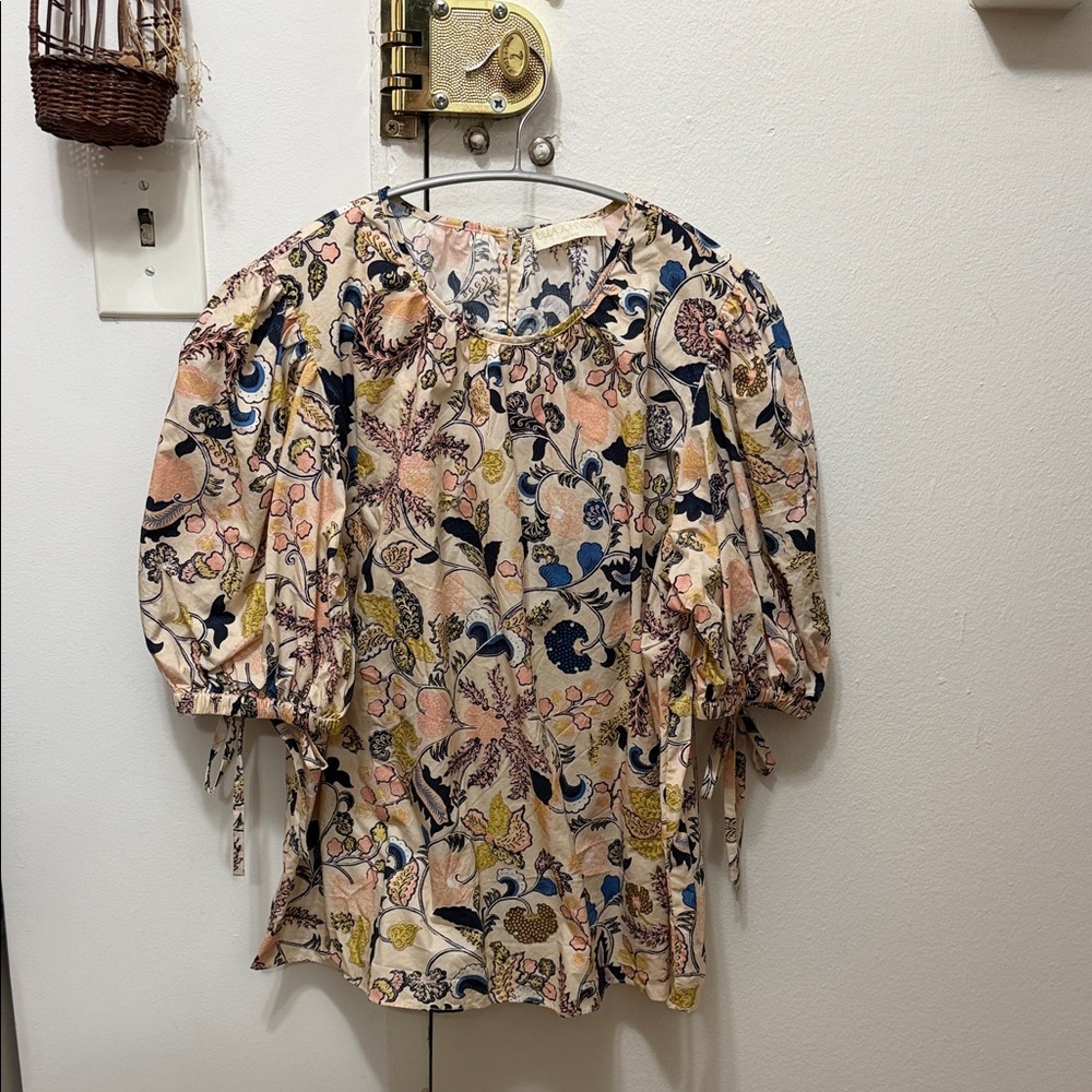 Floral Puff-Sleeve Women's Top - Pink Multicolor